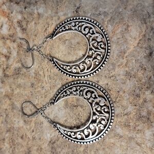 Silvertone Filigree 2-1/2" Hoop Earrings for pierced ears